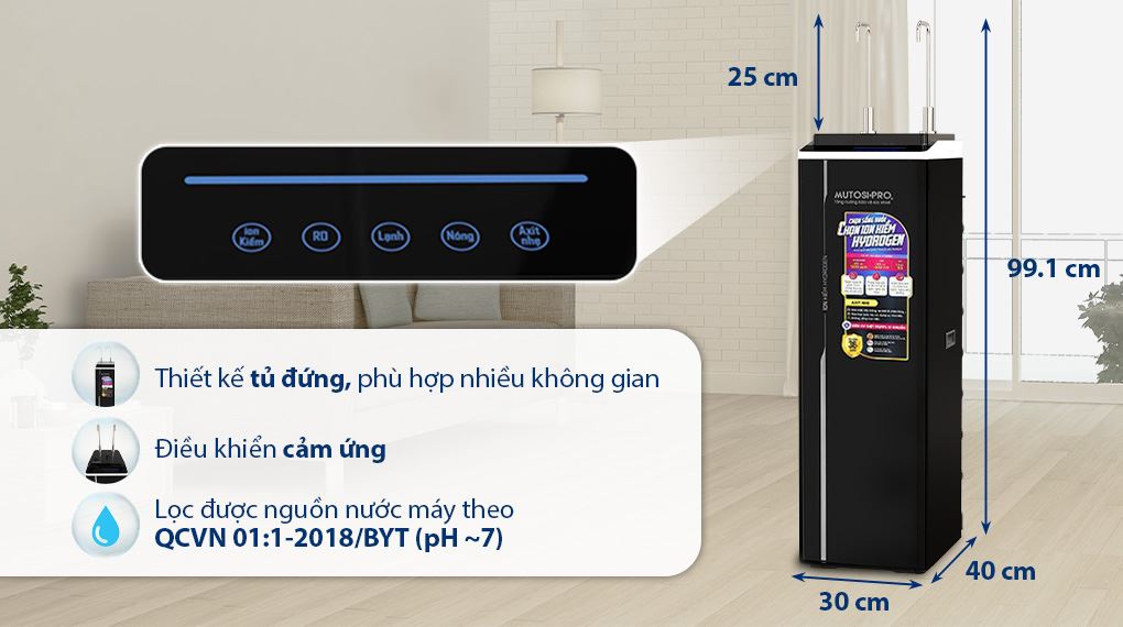 Máy lọc nước RO nóng nguội lạnh Hydrogen ion kiềm Mutosi MP-P89K 9 lõi 3 tấm điện cực