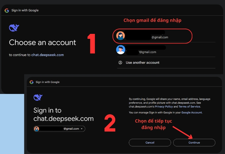 Xác nhận tài khoản Google để đăng nhập DeepSeek