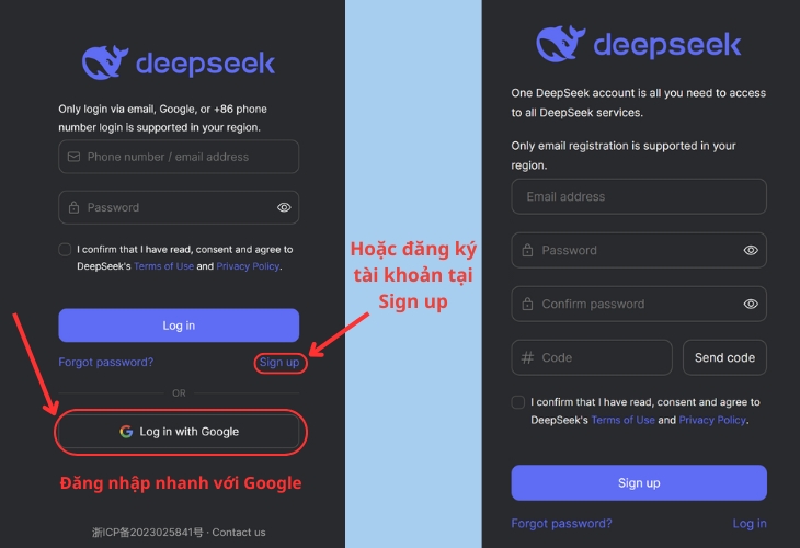 Đăng ký DeepSeek với tài khoản Google