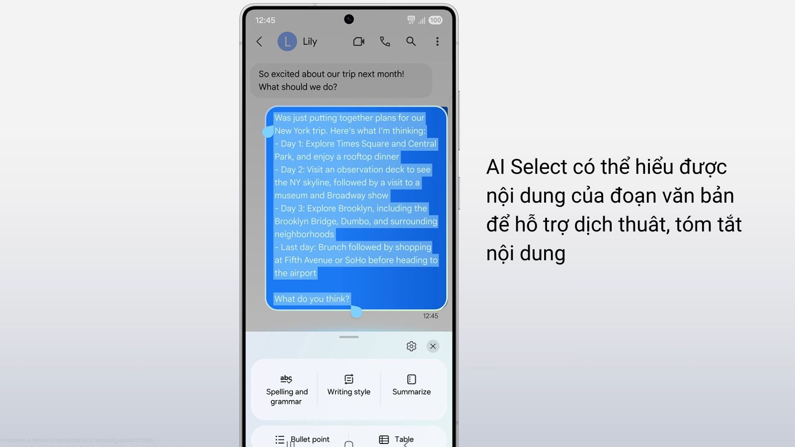 Tính năng AI Select Tính năng AI Select gợi ý tóm tắt văn bản thành các định dạng khác nhau