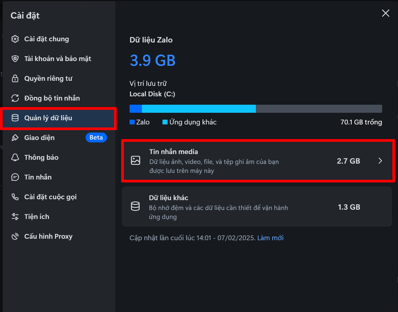 Cách dọn dẹp bộ nhớ Zalo trên máy tính