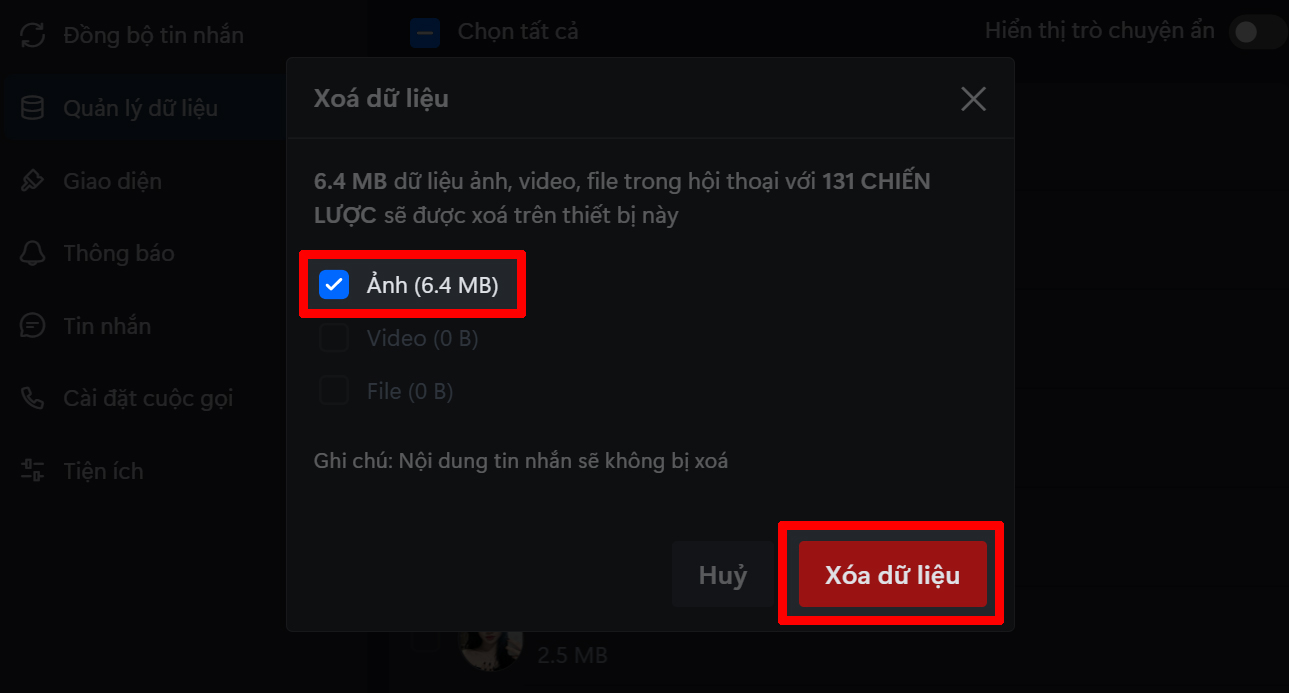 Cách dọn dẹp bộ nhớ Zalo trên máy tính