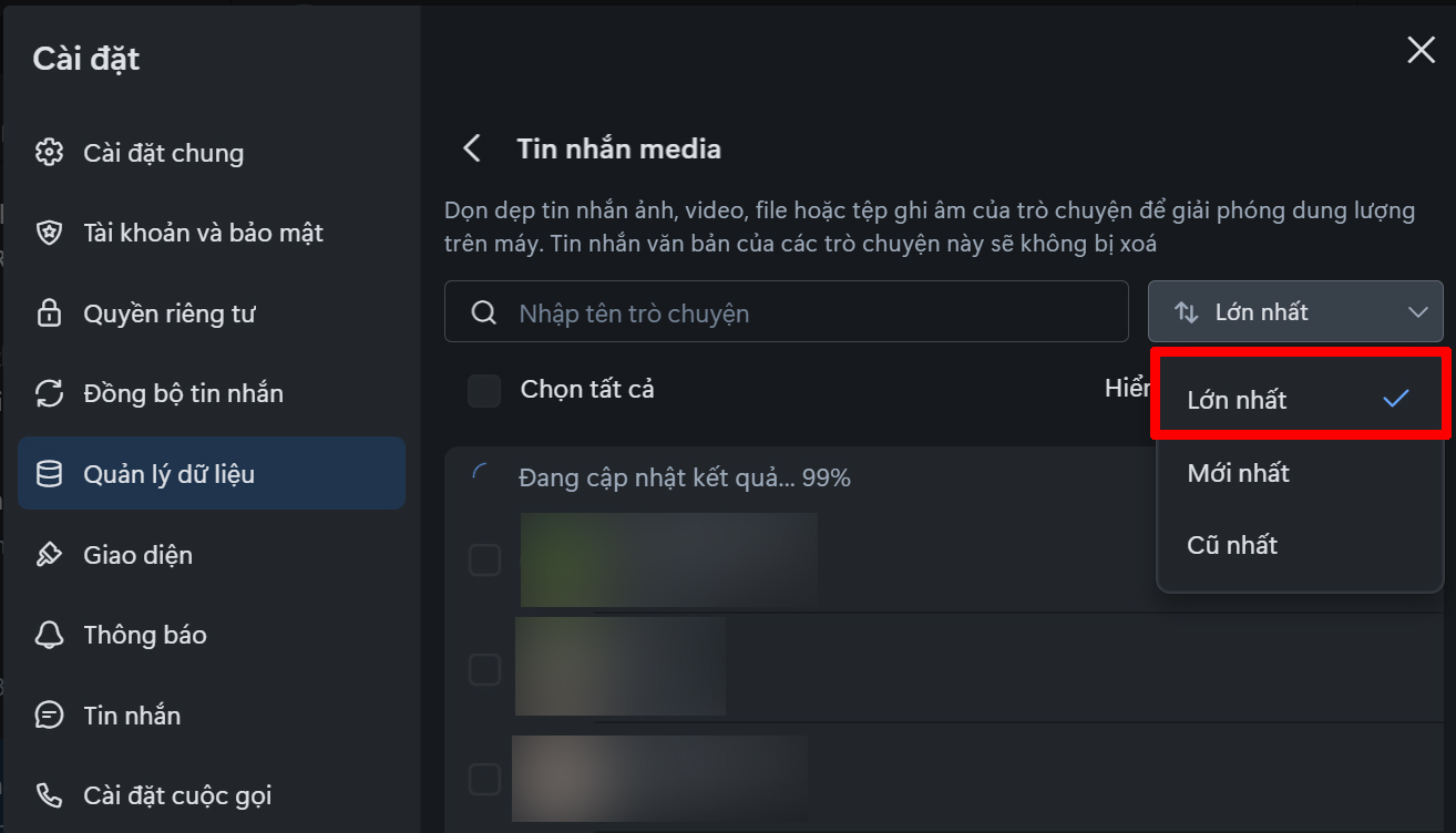 Cách dọn dẹp bộ nhớ Zalo trên máy tính