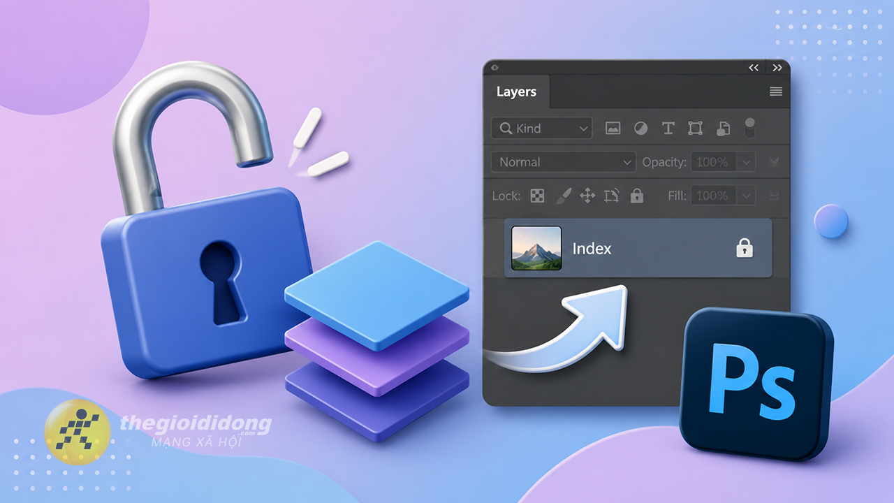 Cách mở khoá layer Index trong Photoshop