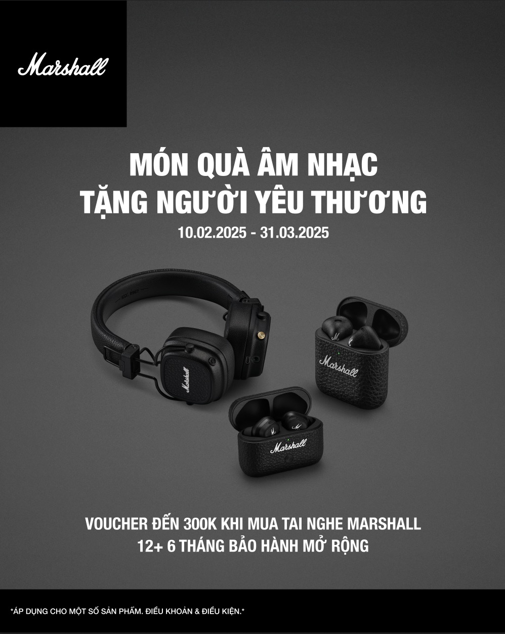 Nhận voucher giảm giá đến 300K khi mua tai nghe Marshall, thêm 6 tháng bảo hành mở rộng Nhận voucher giảm giá đến 300K khi mua tai nghe Marshall, thêm 6 tháng bảo hành mở rộng
