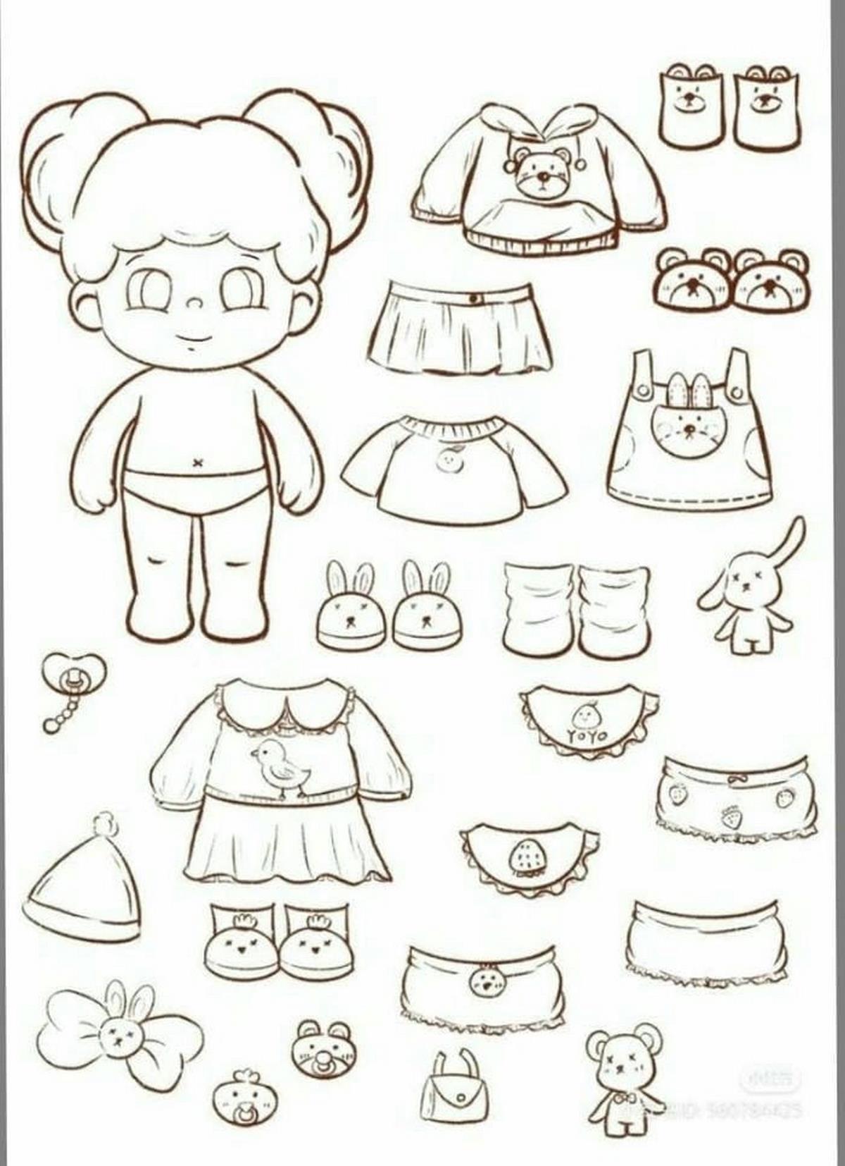 Tranh tô màu búp bê dễ thương số 4