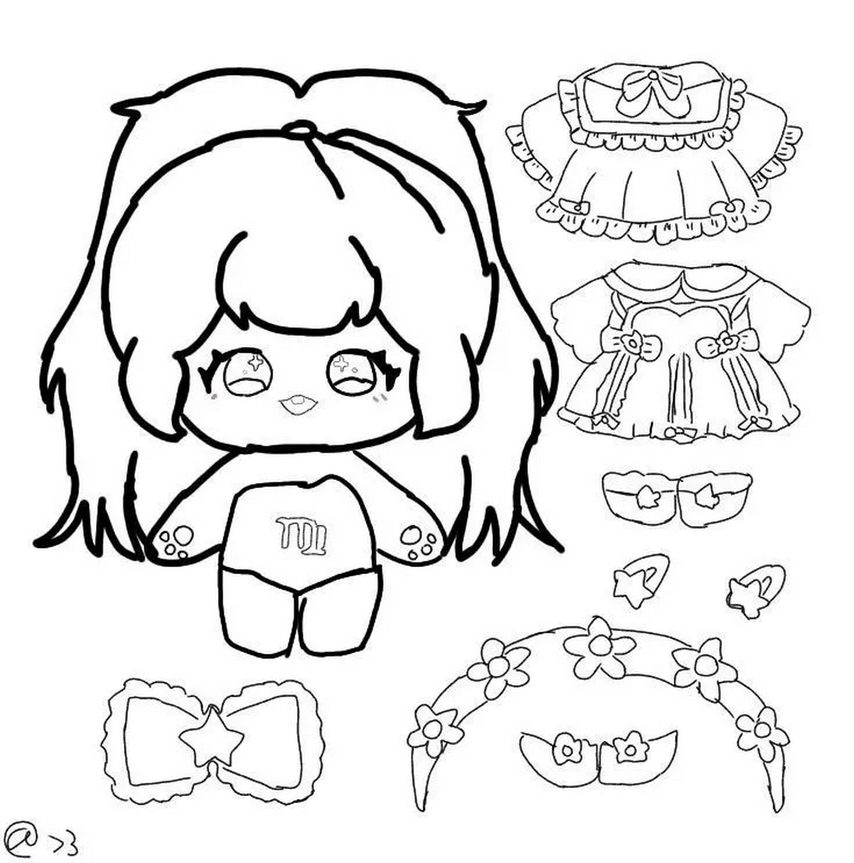 Tranh tô màu búp bê dễ thương số 34