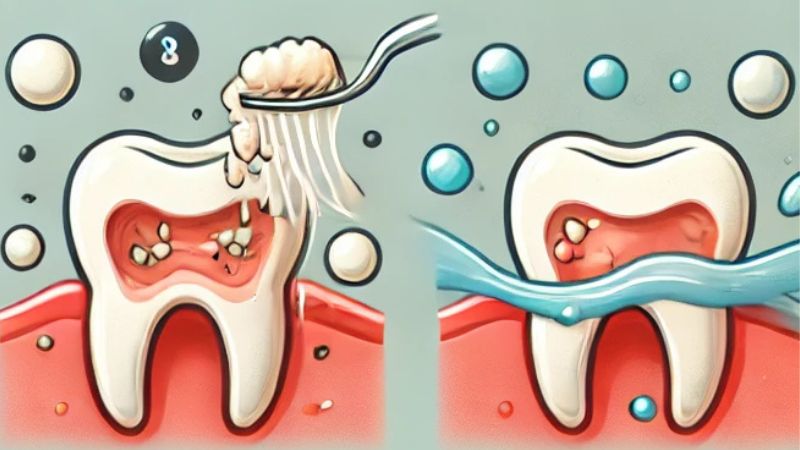 Hành động nhai giúp cặn thức ăn bám vào kẹo cao su và tăng tiết nước bọt rửa trôi phần cặn còn lại