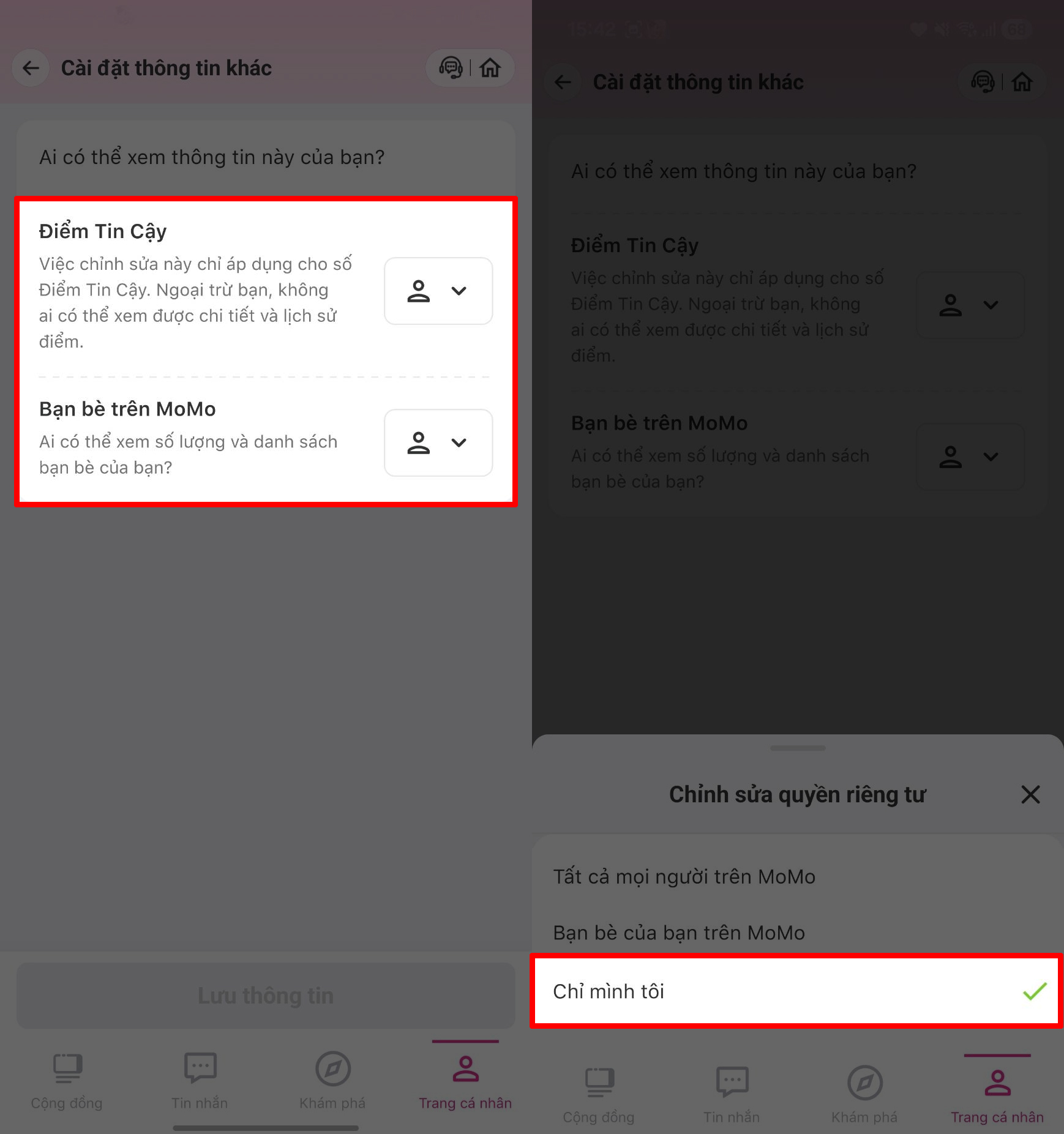 Cách không cho người khác xem bạn bè trên MoMo