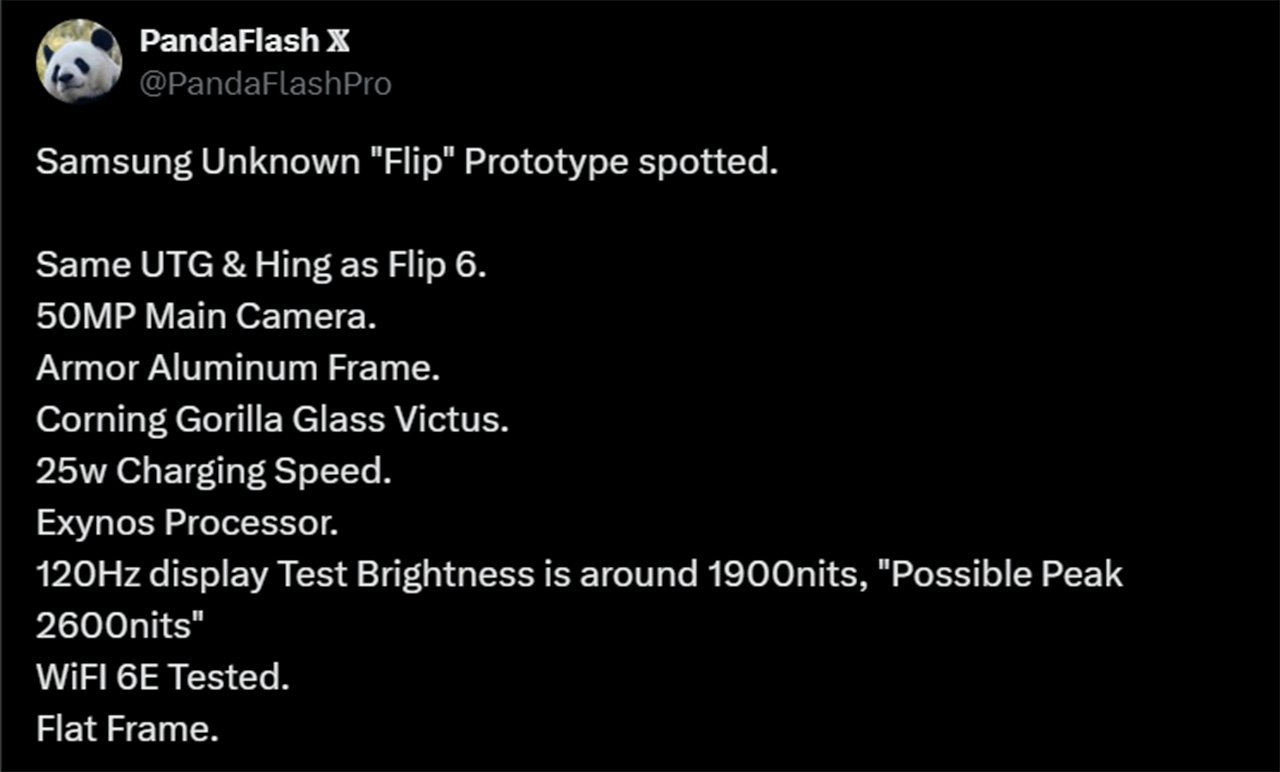 Bài đăng của leaker PandaFlash X hé lộ một loạt thông tin mới về Galaxy Z Flip FE. 