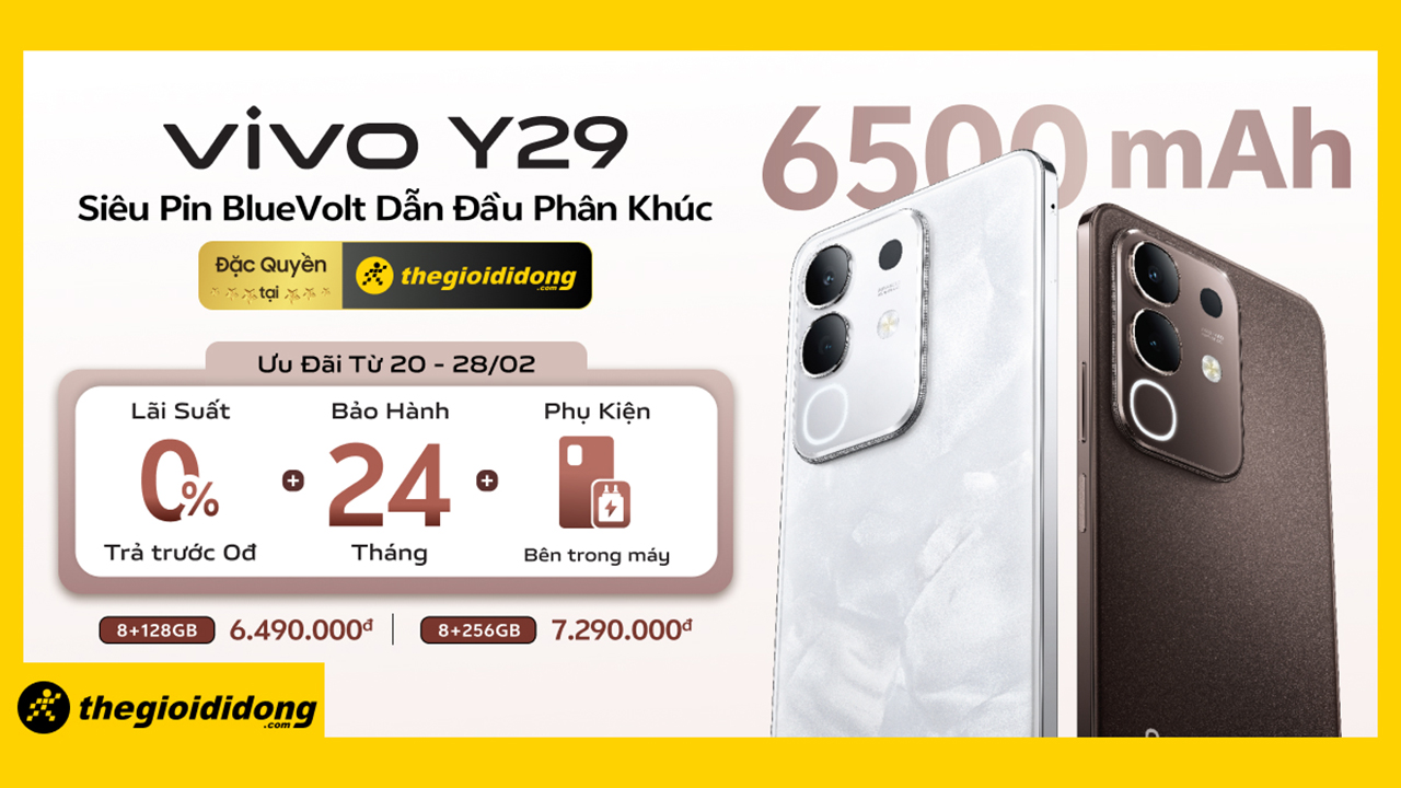 Hotsale mở bán vivo Y29: Giảm ngay 300K + trả chậm 0% lãi suất, trả trước 0đ