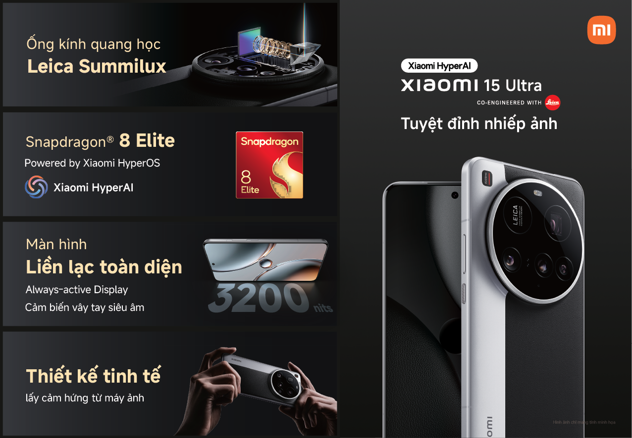 Đặt trước Xiaomi 15 series: Giảm ngay 3 triệu hoặc thu cũ đổi mới trợ giá 4 triệu, trả chậm 0% lãi suất, bảo hành 24 tháng Đặt trước Xiaomi 15 series: Giảm ngay 3 triệu hoặc thu cũ đổi mới trợ giá 4 triệu, trả chậm 0% lãi suất, bảo hành 24 tháng