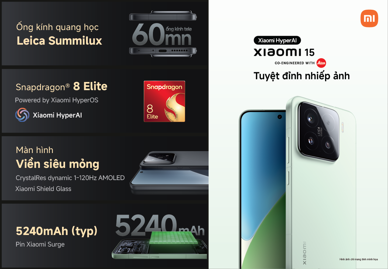 Đặt trước Xiaomi 15 series: Giảm ngay 3 triệu hoặc thu cũ đổi mới trợ giá 4 triệu, trả chậm 0% lãi suất, bảo hành 24 tháng Đặt trước Xiaomi 15 series: Giảm ngay 3 triệu hoặc thu cũ đổi mới trợ giá 4 triệu, trả chậm 0% lãi suất, bảo hành 24 tháng