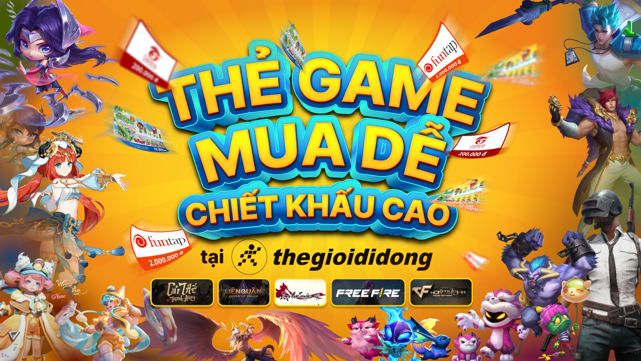 Mua thẻ game cực dễ, chiết khấu cao tại Thế Giới Di Động, đầy đủ thể loại cho bạn lựa chọn