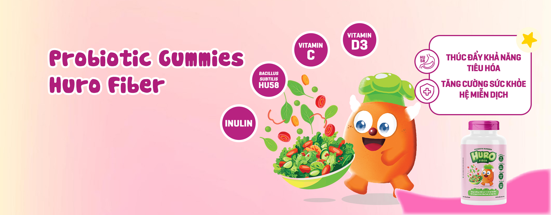 Kẹo dẻo lợi khuẩn HURO Fiber chứa chất xơ cải thiện tình trạng táo bón