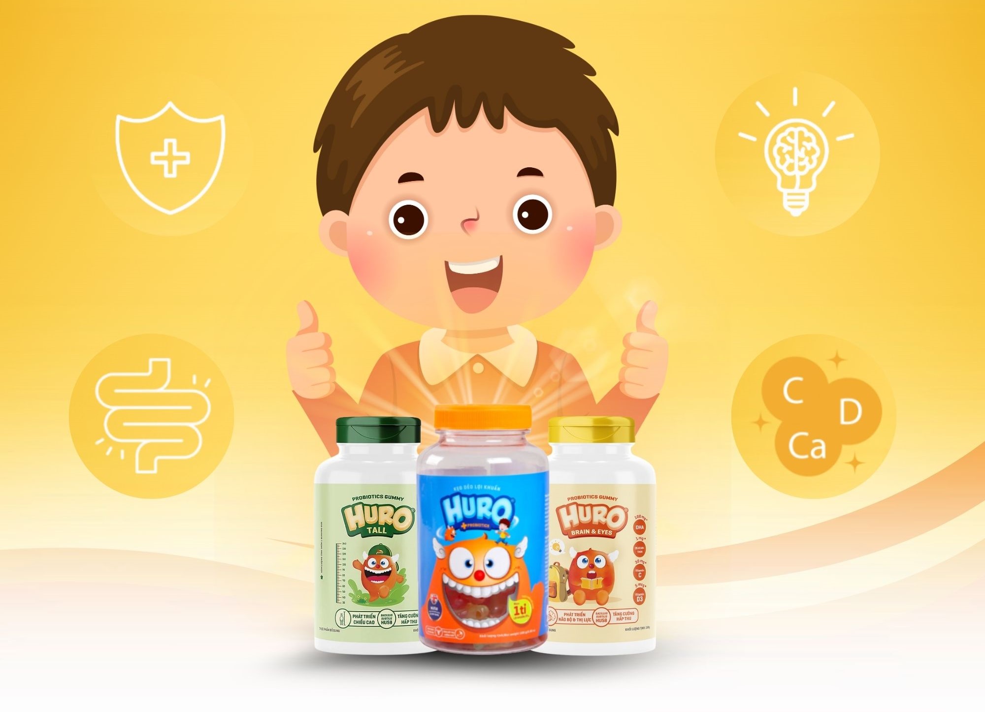 Kẹo dẻo Huro Probiotics Brain Eyes phát triển não bộ và thị lực hương cam, 168g dạng viên (từ 2 tuổi)