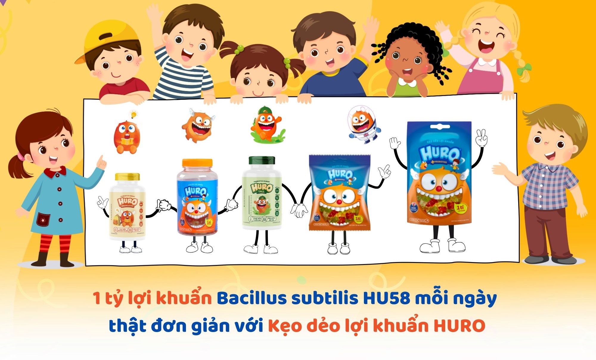 Kẹo dẻo Huro Probiotics Tall phát triển chiều cao hương sữa chua, dâu, 168g dạng viên (từ 2 tuổi)