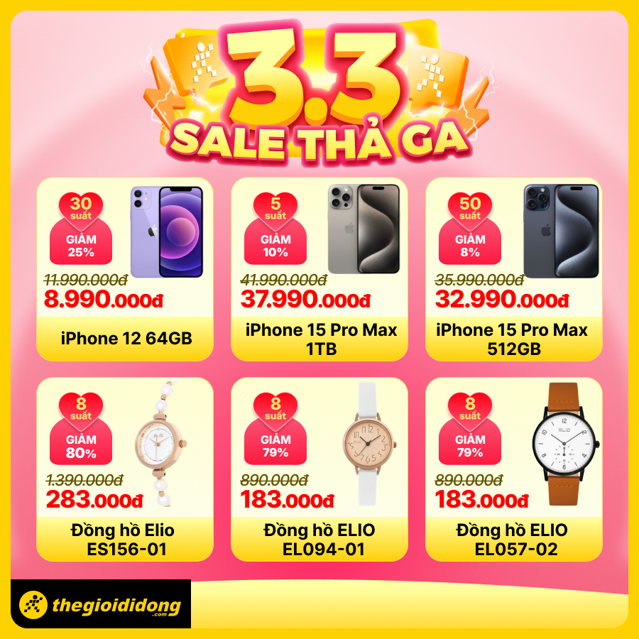 3/3 sale thả ga, mở hộp quà trúng ngay phiếu mua hàng 500K, iPhone 12 chỉ 8.99 triệu