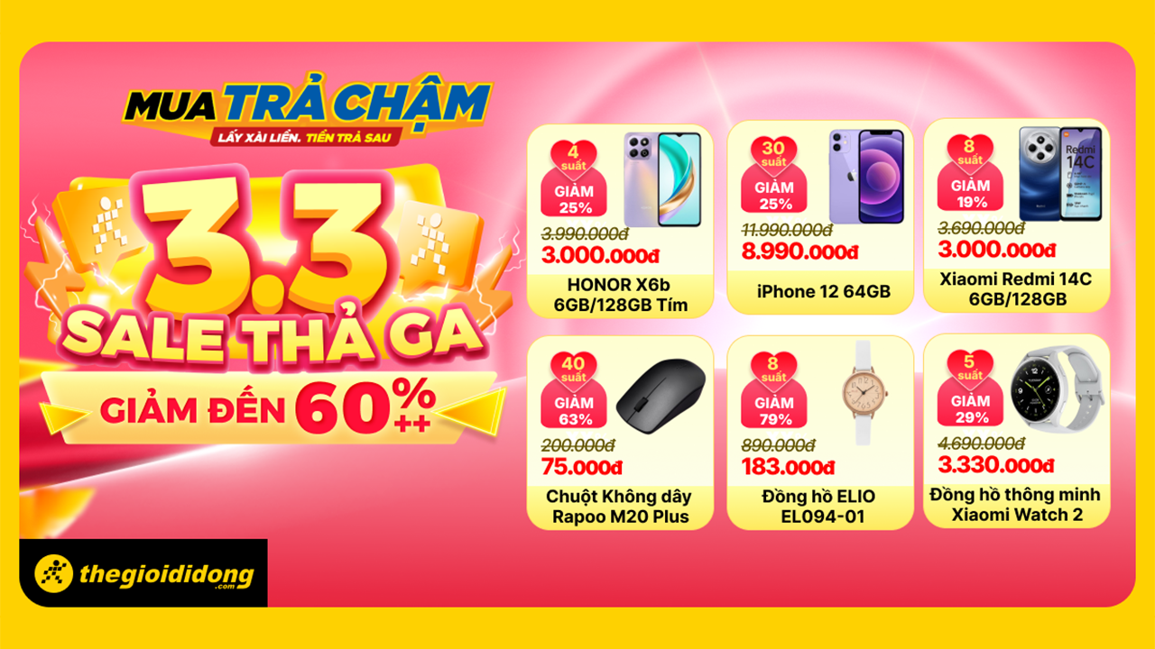 3/3 sale thả ga, mở hộp quà trúng ngay phiếu mua hàng 500K, iPhone 12 chỉ 8.99 triệu