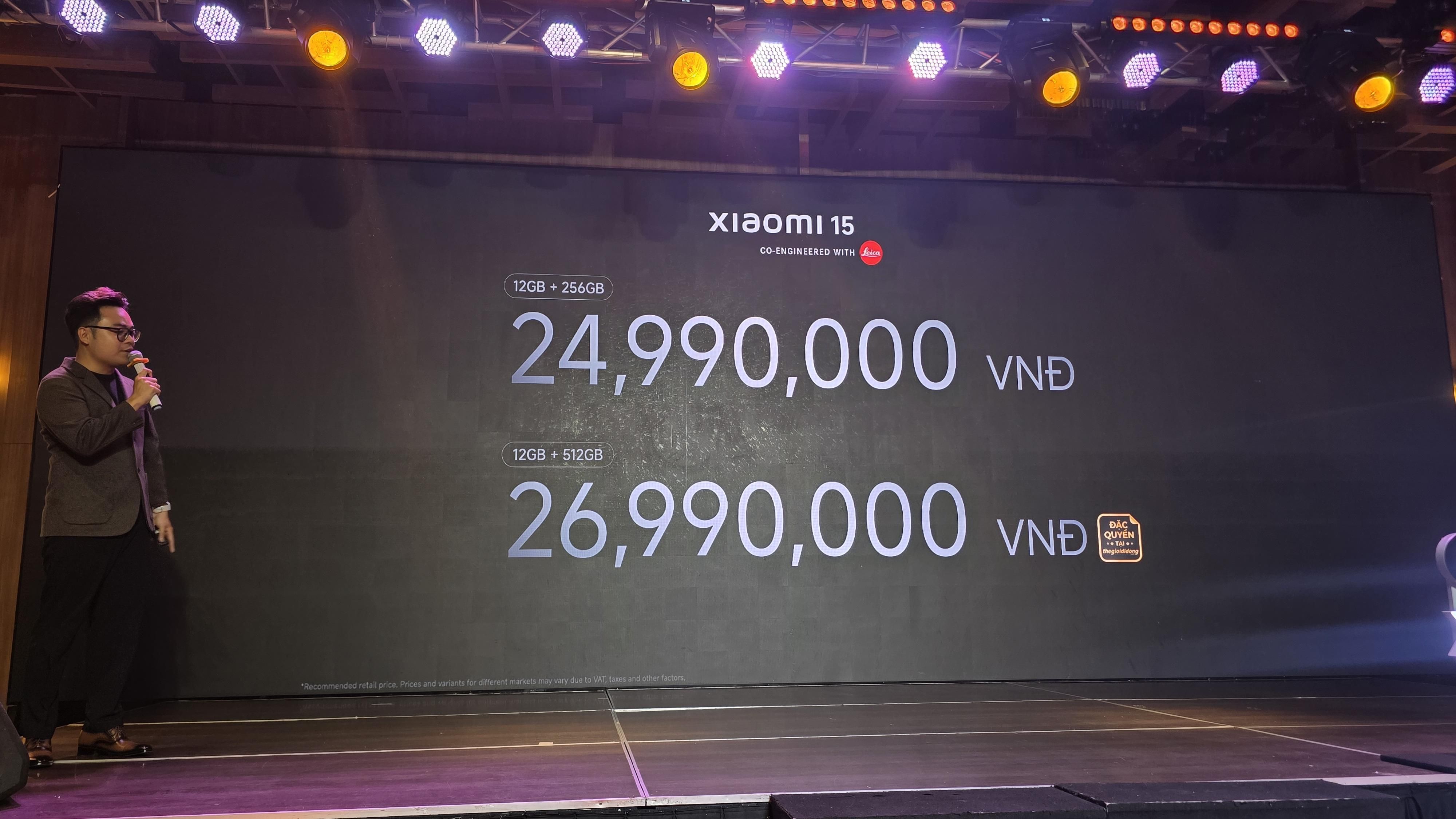 Giá bán chính thức của Xiaomi 15 tại Việt Nam. 