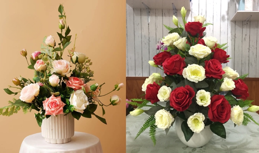 Mẫu cắm hoa đẹp theo hình tam giác 1