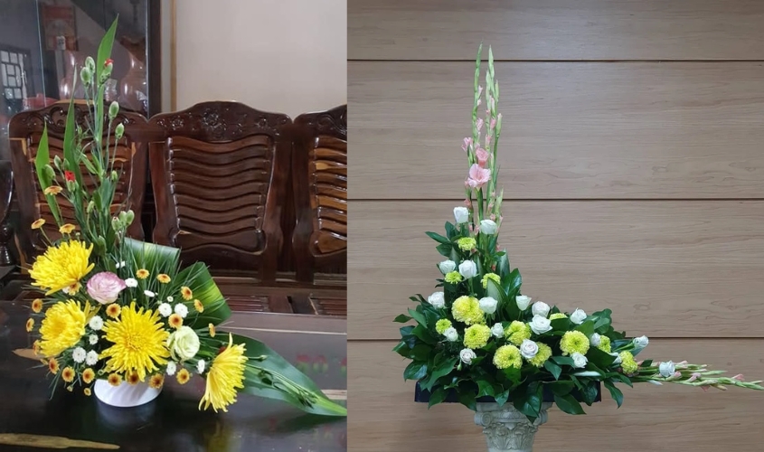 Mẫu cắm hoa đẹp theo hình chữ L số 1
