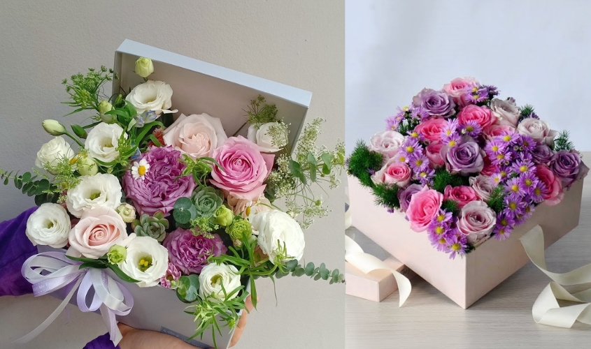 Ý tưởng cắm hoa 20/10: Hộp Quà Hoa Hồng - Trao Gửi Yêu Thương