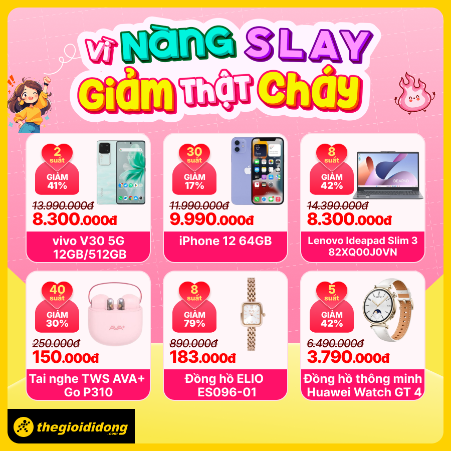 Vì nàng slay - Giảm thật cháy: Deal yêu thương chỉ 9.99 triệu có ngay iPhone 12, laptop chỉ từ 8.3 triệu, số lượng có hạn