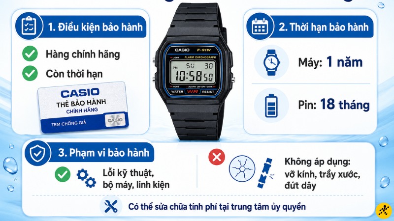Điều kiện và quyền lợi bảo hành đồng hồ Casio chính hãng Điều kiện và quyền lợi bảo hành đồng hồ Casio chính hãng