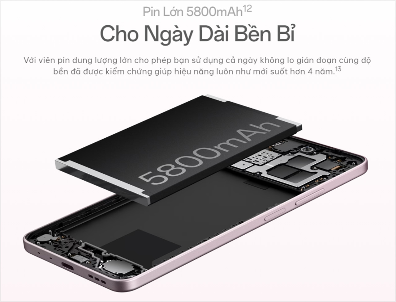 Cung cấp năng lượng cho OPPO A5 Pro và A5 Pro 5G là viên pin 5.800 mAh. 