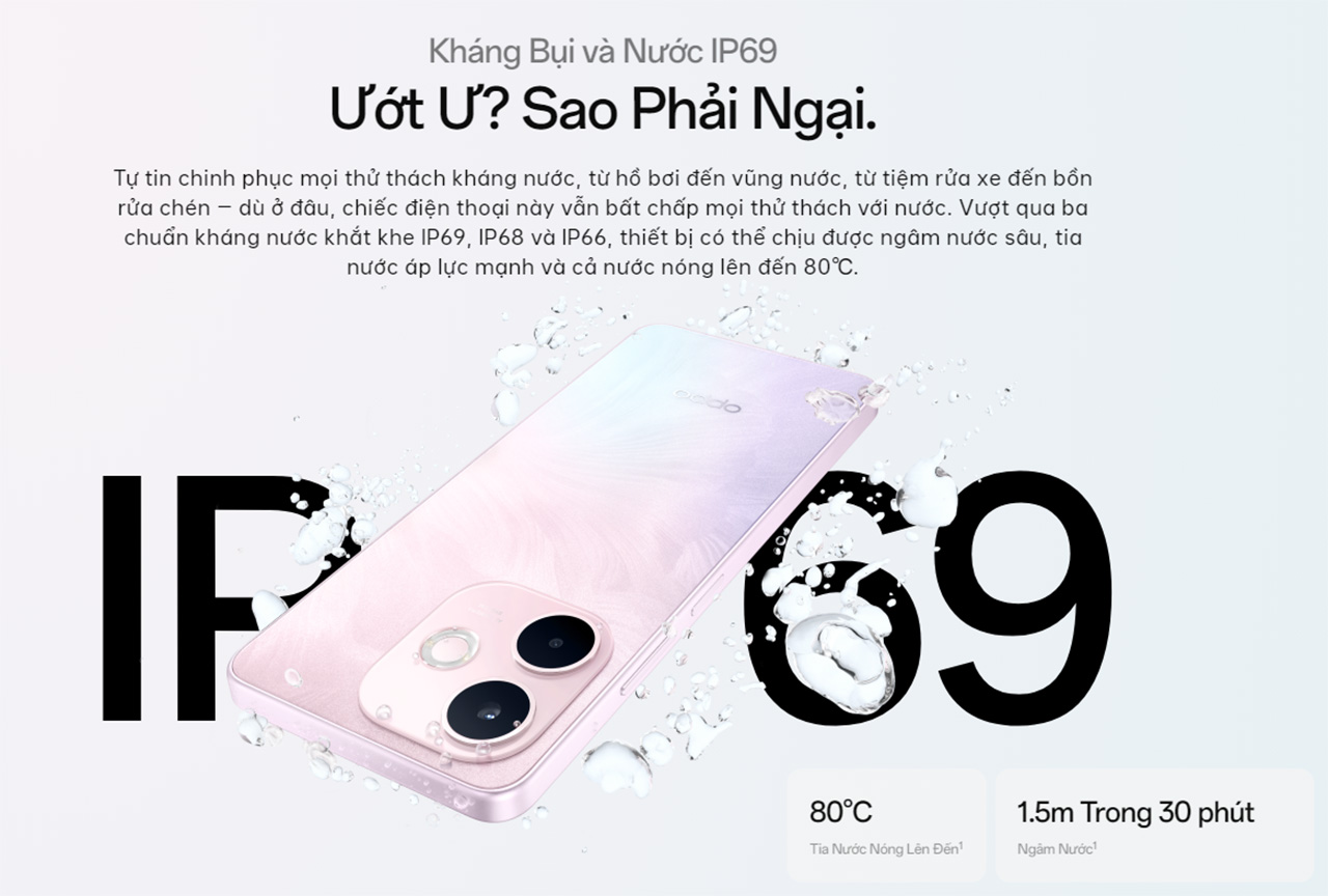 OPPO A5 Pro và A5 Pro 5G đạt chuẩn kháng nước và bụi IP69. 