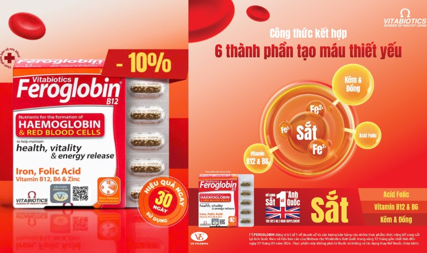 Viên uống bổ máu Feroglobin B12 - Bổ máu toàn diện, tăng khả năng hấp thụ dinh dưỡng