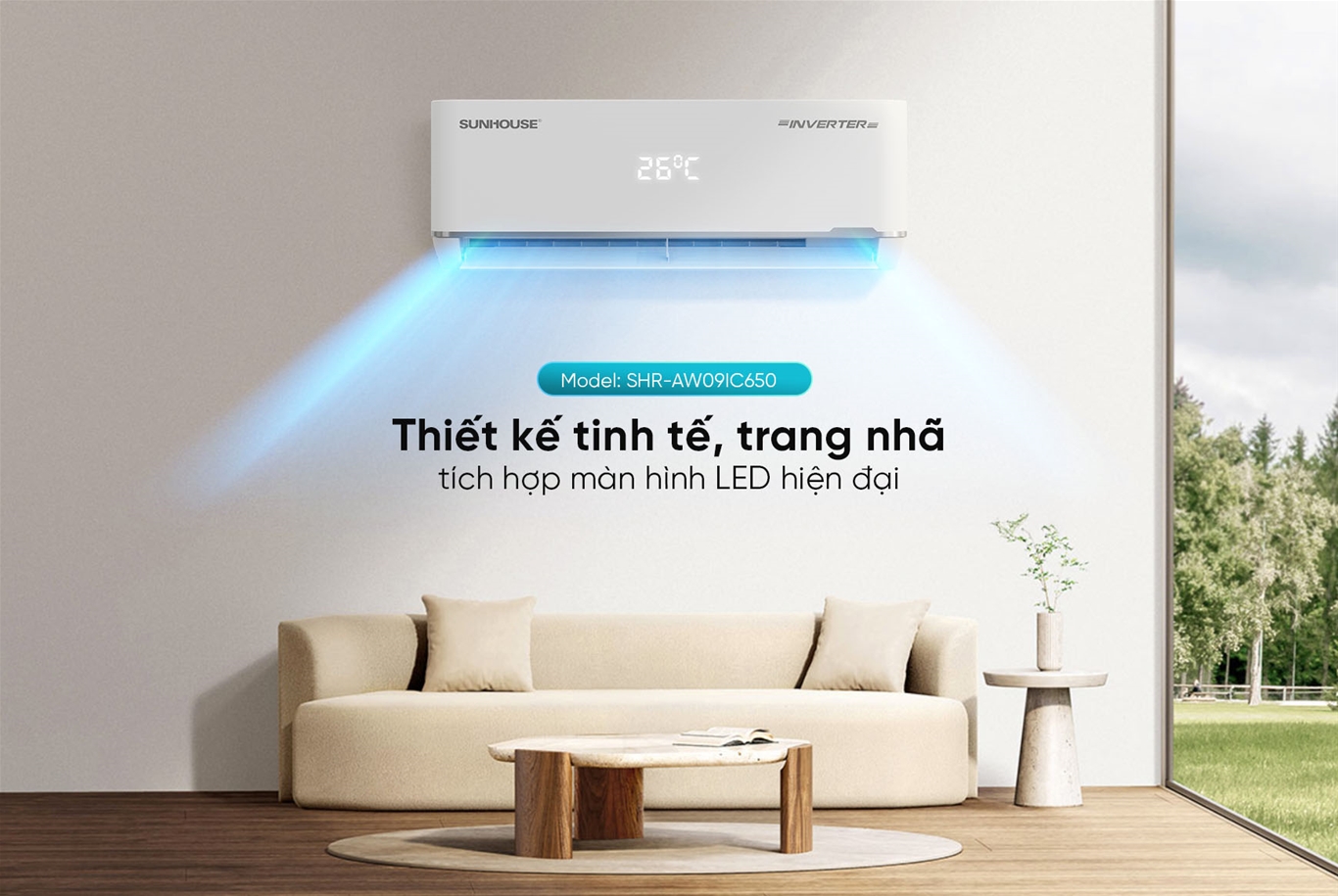Máy lạnh Sunhouse Inverter 1 HP SHR-AW09IC650 có thiết kế trang nhã, phù hợp mọi không gian