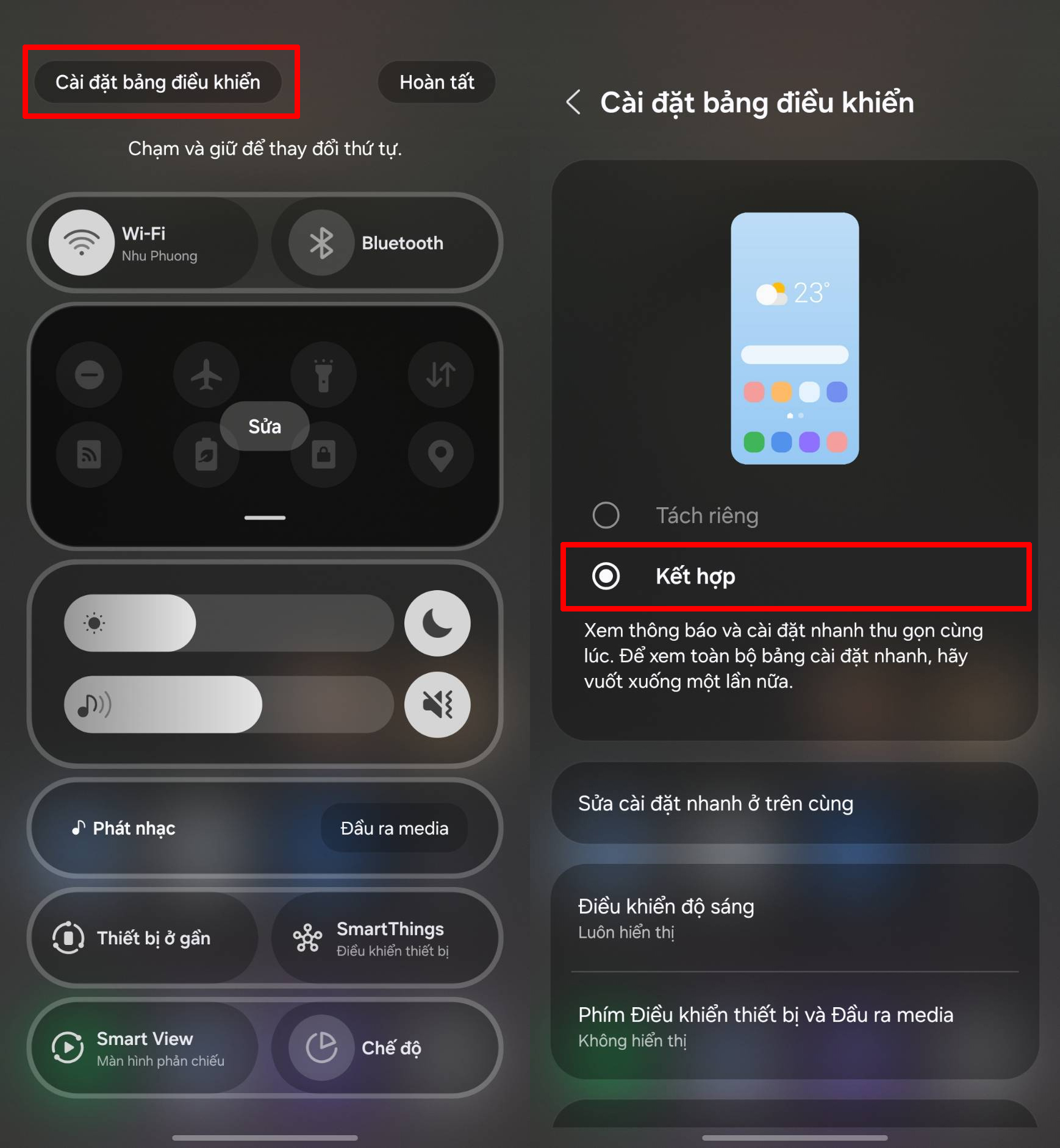 Cách gộp thanh trạng thái điện thoại trên Android 15