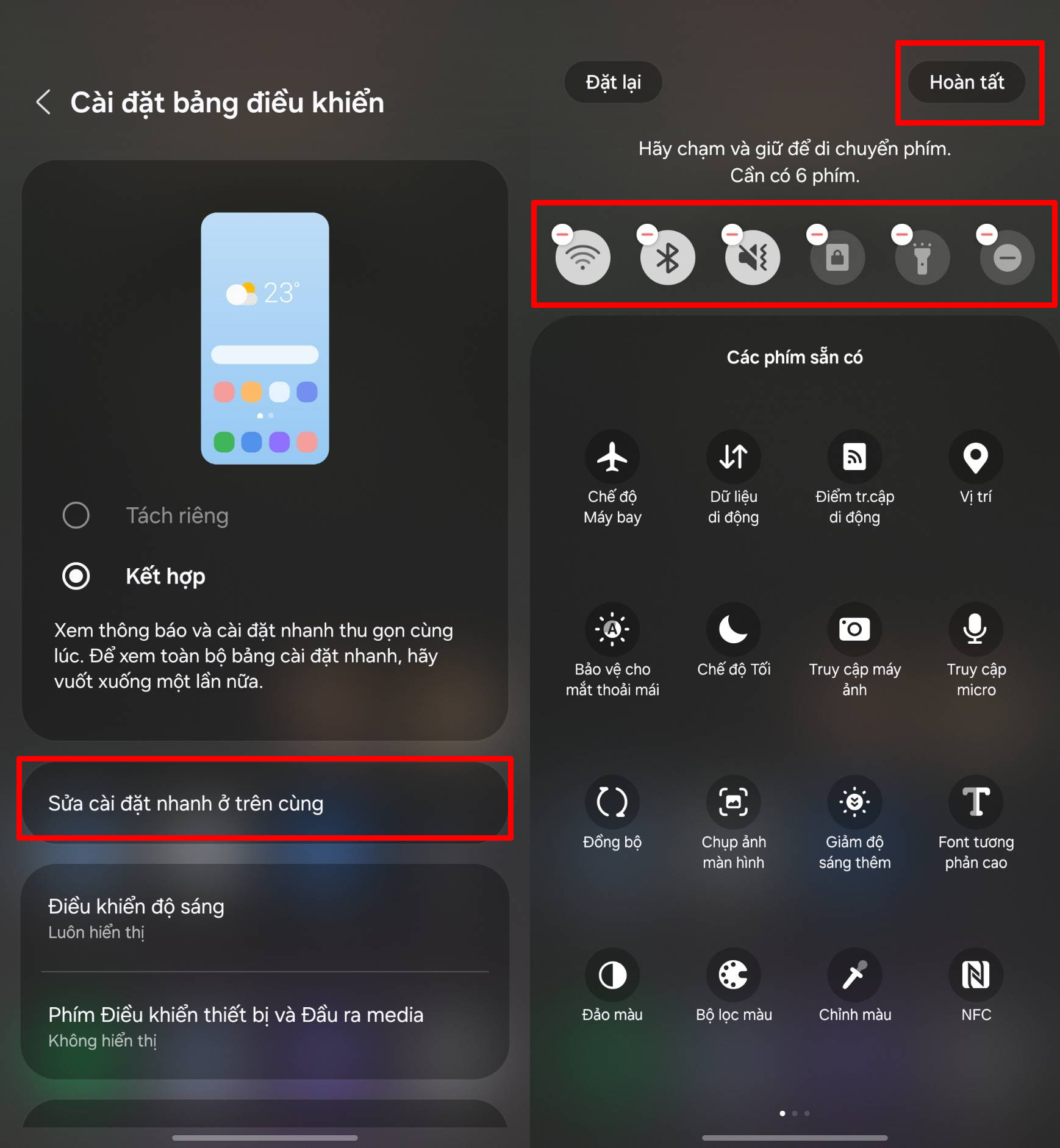 Cách gộp thanh trạng thái điện thoại trên Android 15