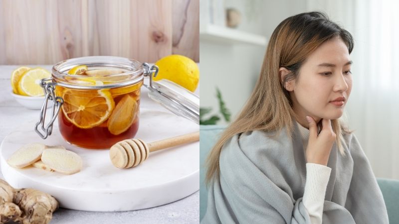 Mật ong kết hợp với gừng hoặc chanh có thể giảm ho và đau họng