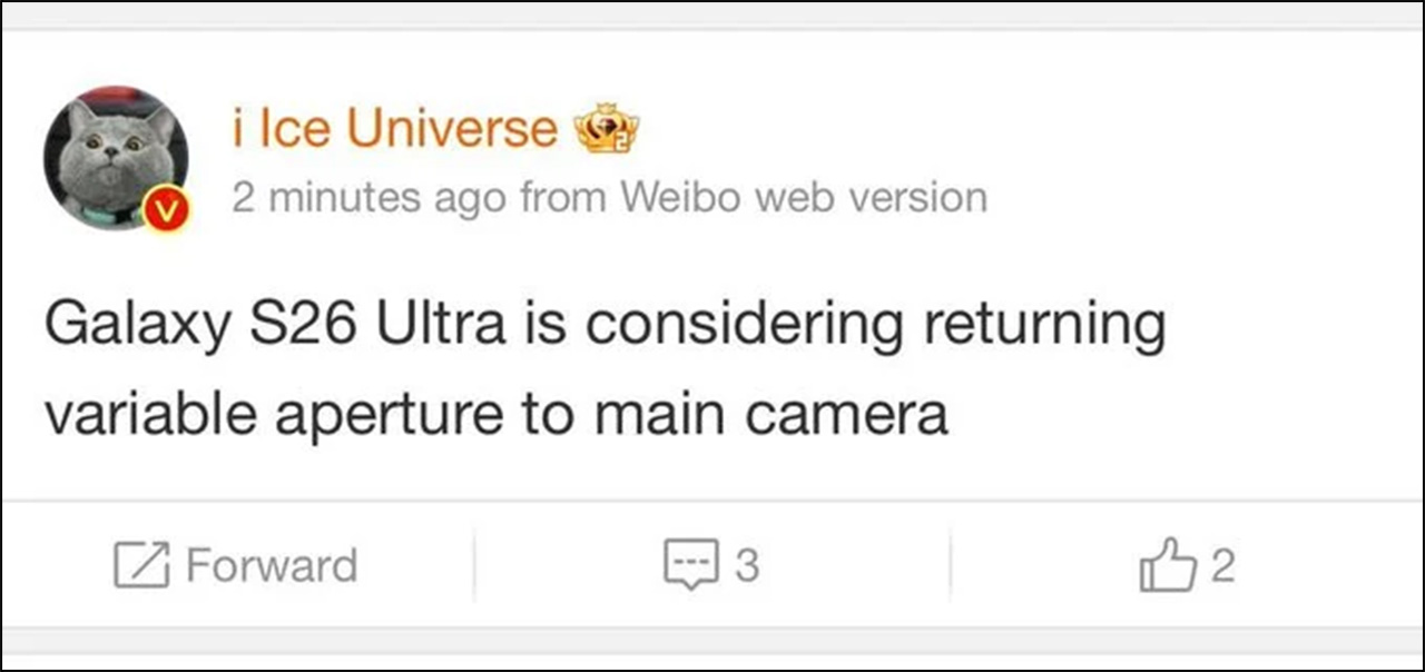 Leaker Ice Universe đã đăng tải thông tin này trên mạng xã hội Weibo. Leaker Ice Universe đã đăng tải thông tin này trên mạng xã hội Weibo.