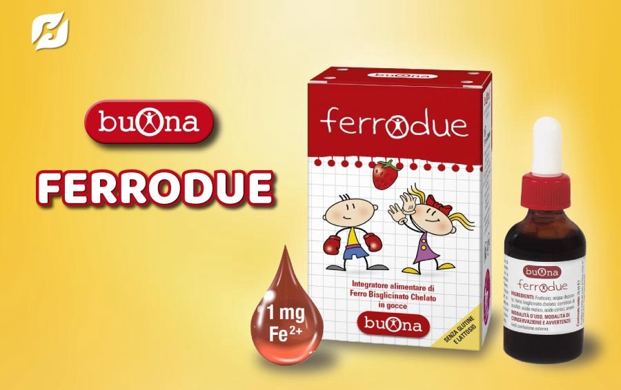 Buona Ferrodue bổ sung sắt, hỗ trợ tạo hồng cầu hương dâu, 15 ml dạng nhỏ giọt (từ 0 tháng)