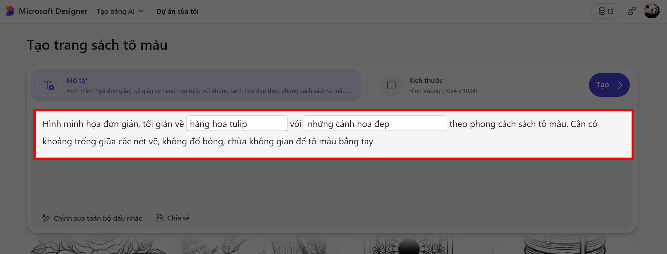 Cách tạo hình tô màu cho bé bằng AI