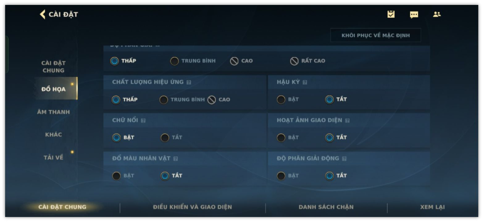 Thiết lập đồ họa trong Liên Minh Huyền Thoại: Tốc Chiến mà mình đã chỉnh trên OPPO A5 Pro 5G