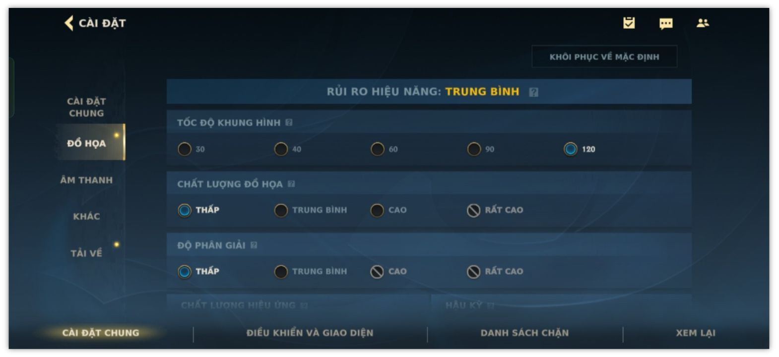 Thiết lập đồ họa trong Liên Minh Huyền Thoại: Tốc Chiến mà mình đã chỉnh trên OPPO A5 Pro 5G