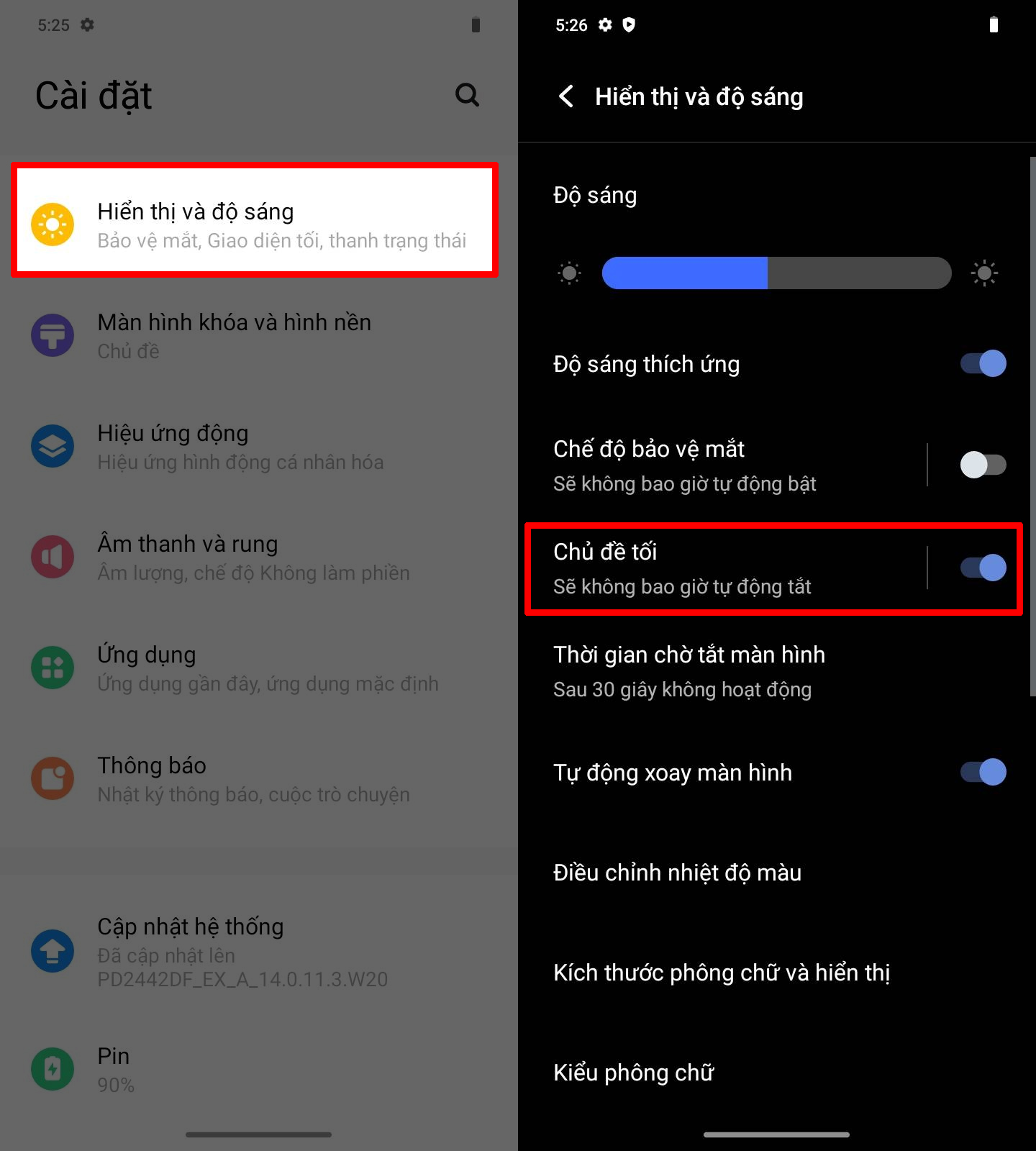 Cách bật chế độ tối trên vivo Y04