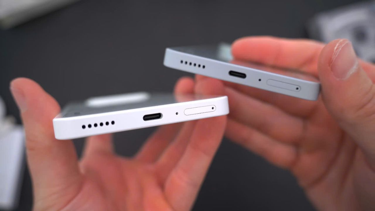 Cạnh dưới của Nothing Phone (3a) Pro.