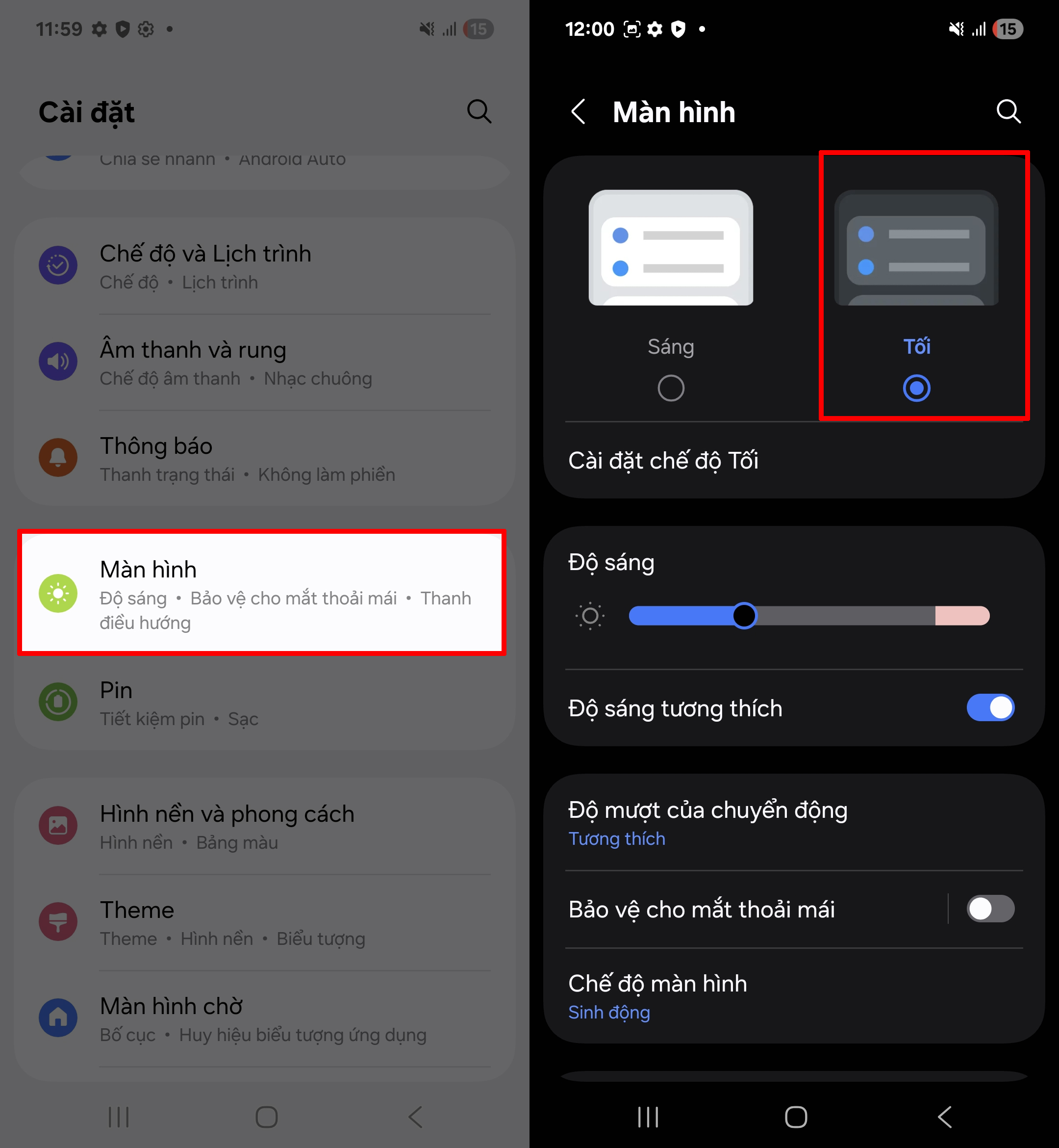 Cách bật chế độ tối trên Galaxy A56