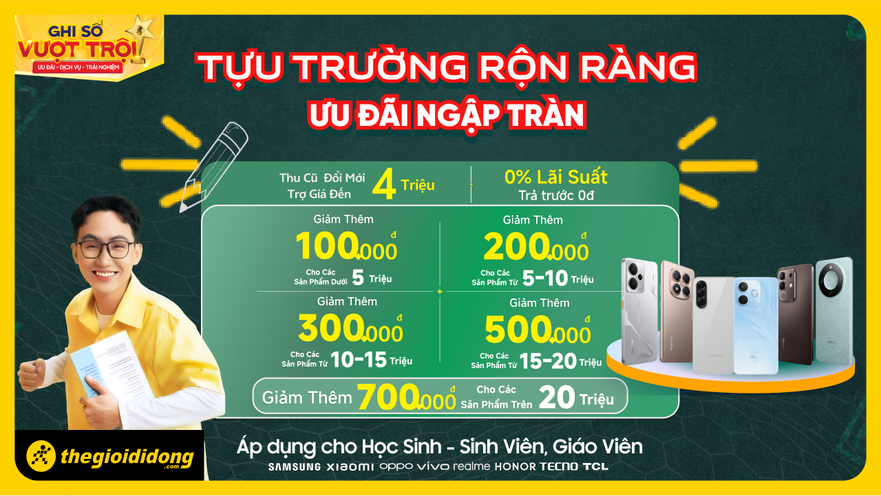 Giảm thêm từ 100K -  700K khi mua smartphone Android dành cho học sinh, sinh viên, giáo viên, giảng viên