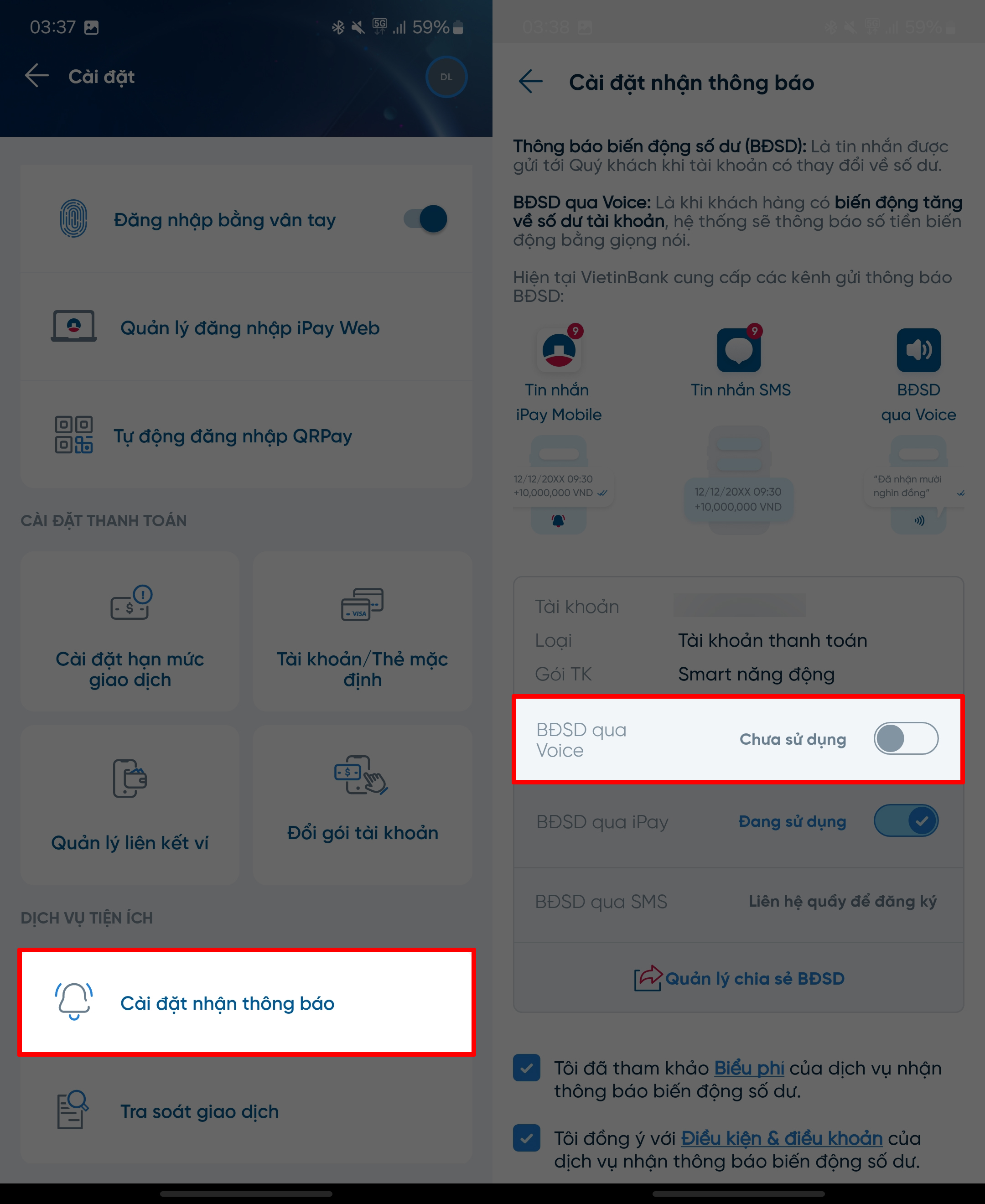 Cách bật thông báo số dư qua giọng nói trên Vietinbank