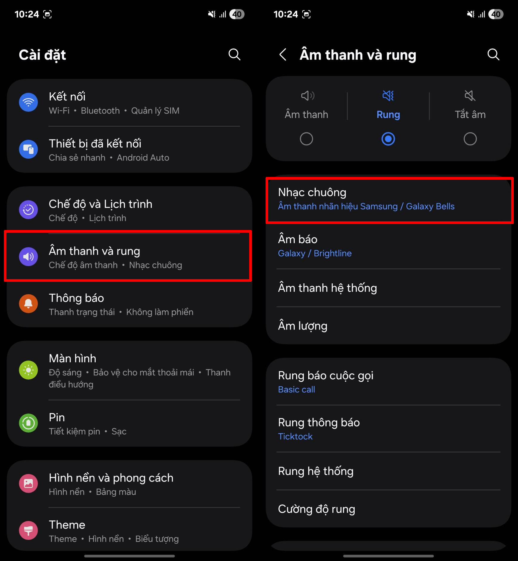 Cách đổi nhạc chuông trên Galaxy A36