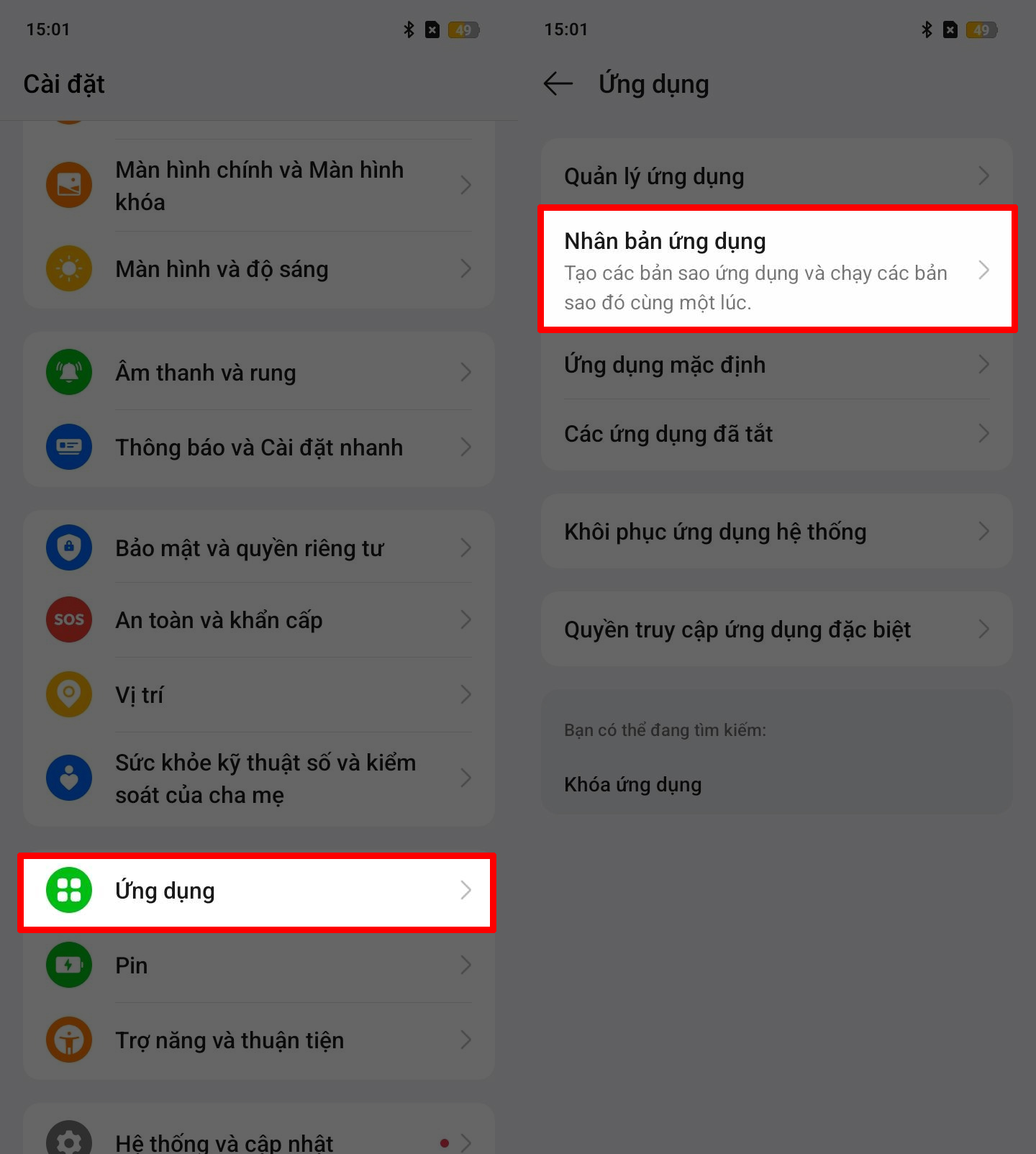 Cách nhân bản ứng dụng trên realme C75x