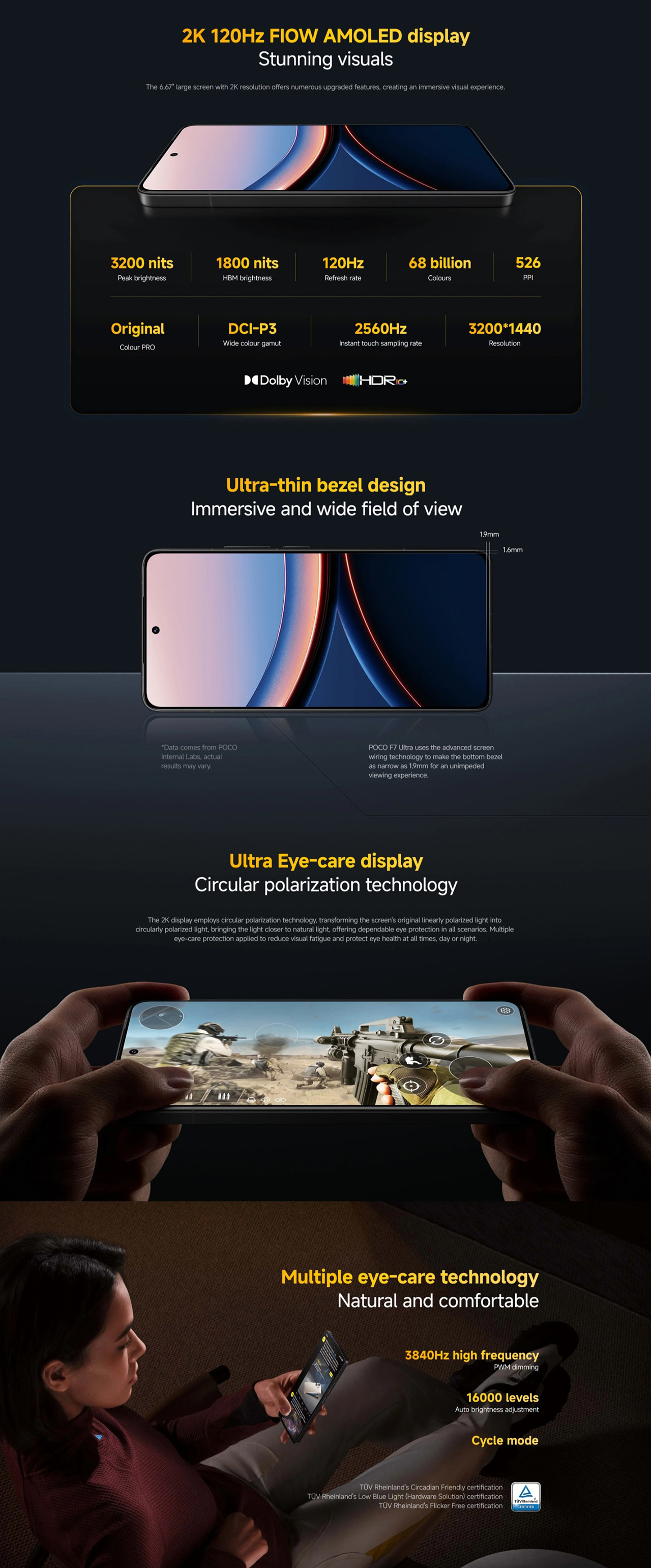 POCO F7 Ultra được trang bị màn hình AMOLED độ phân giải 2K. 