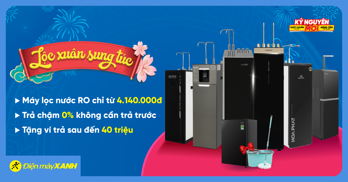 Khuyến m&atilde;i m&aacute;y lọc nước th&aacute;ng 3 tại Điện m&aacute;y XANH - Gi&aacute; ưu đ&atilde;i, trả chậm 0%, tặng Bộ lau nh&agrave; Hommy v&agrave; PMH